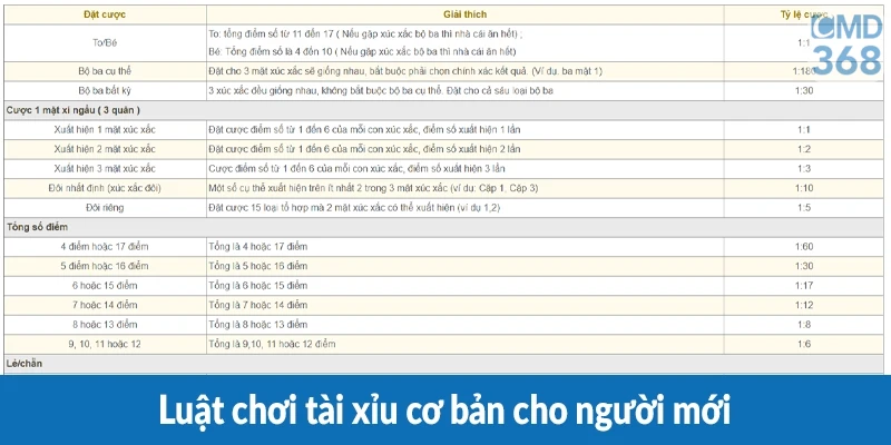Luật chơi tài xỉu cơ bản cho người mới Luật chơi tài xỉu cơ bản cho người mới